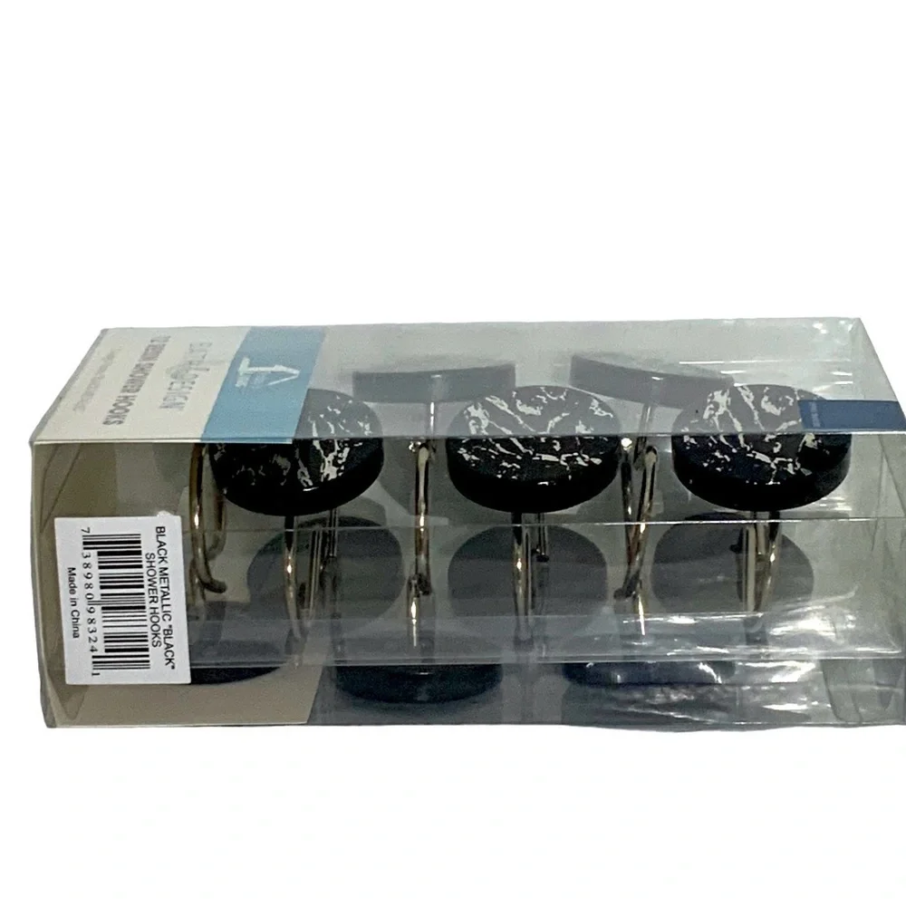 Today’s Living Black Marble Silver Metallic Silver Elite Shower Curtain Hooks
